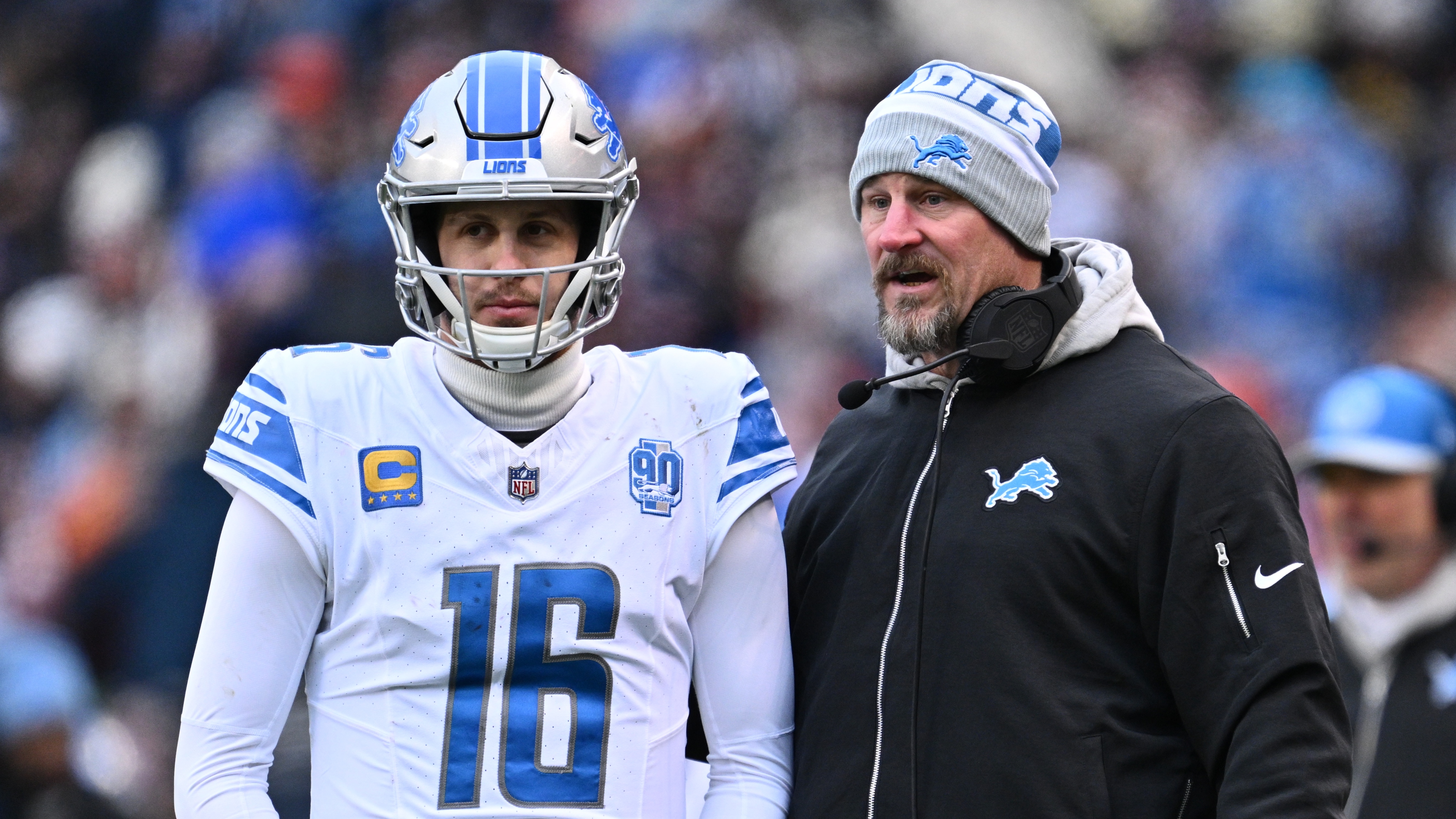 Detroit Lions quarterback Jared Goff and head coach Dan Campbell